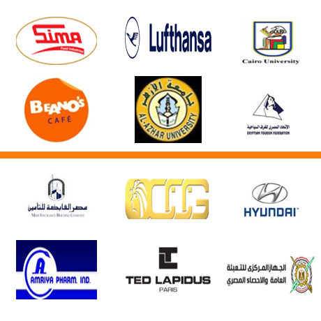 Client logos from airports and airlines, government agencies, automotive, factories, fashion and fragrance, pharmaceutical industries, universities, café  and corporates